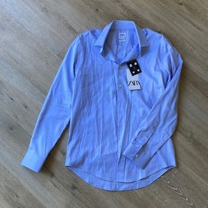 Light blue striped button down shirt, premium quality, brand new with tag